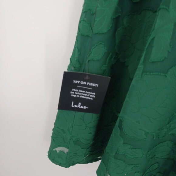 NWT Lulus Mindful Muse Emerald Green Floral Burnout Skater Mini Dress Small - Picture 8 of 13